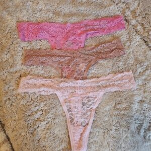 Juicy Couture Lace Thong Trio - Hot Pink, Taupe, Blush